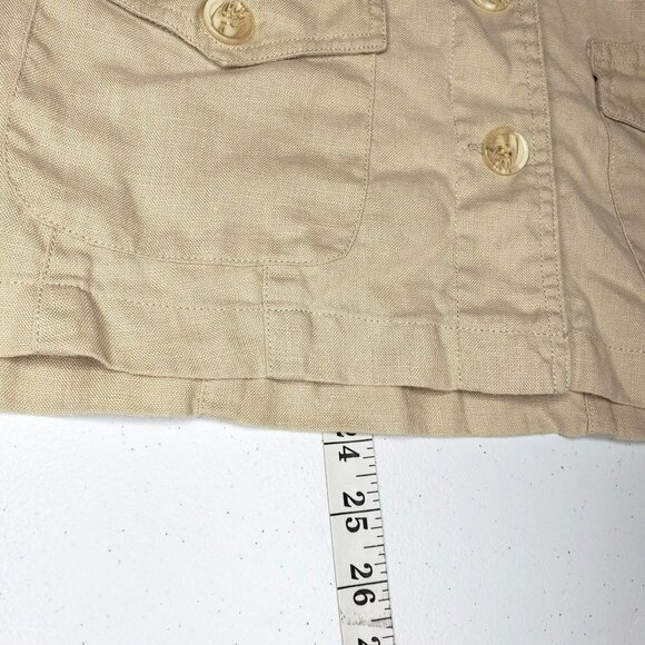 Deroo 100% Linen Khaki Button Up Utility Jacket Blazer Tan Long Sleeve Pockets M - Picture 8 of 10